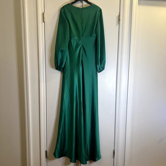 Mac Duggal Charmeuse Empire Waist Blouson Gown Maxi Dress 55693 emerald green 4 - Picture 7 of 7